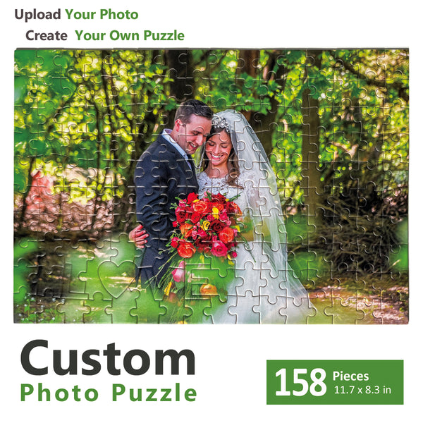 158-piece Romantic Love custom photo puzzle featuring a wedding couple with Heart & LOVE design