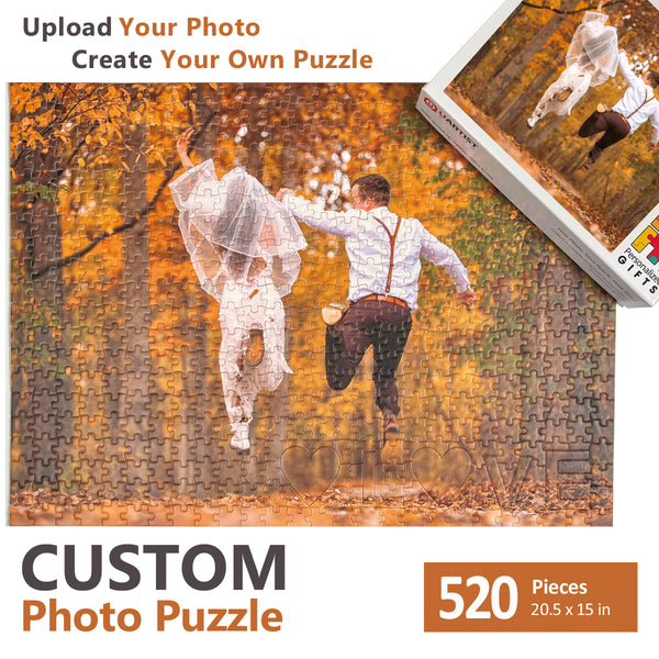 520-piece romantic custom photo puzzle featuring a wedding couple with matching photo gift box